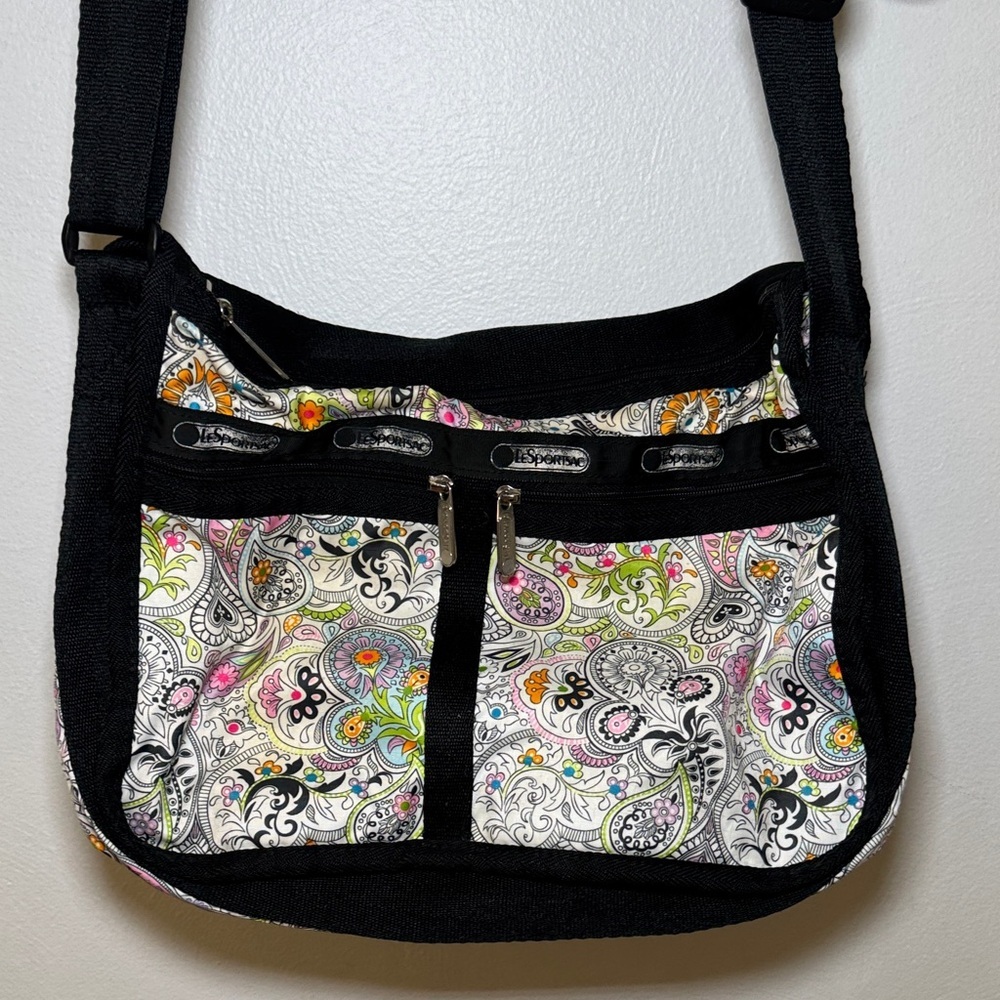 LeSportsac Black and Multicolor Paisley Crossbody Bag